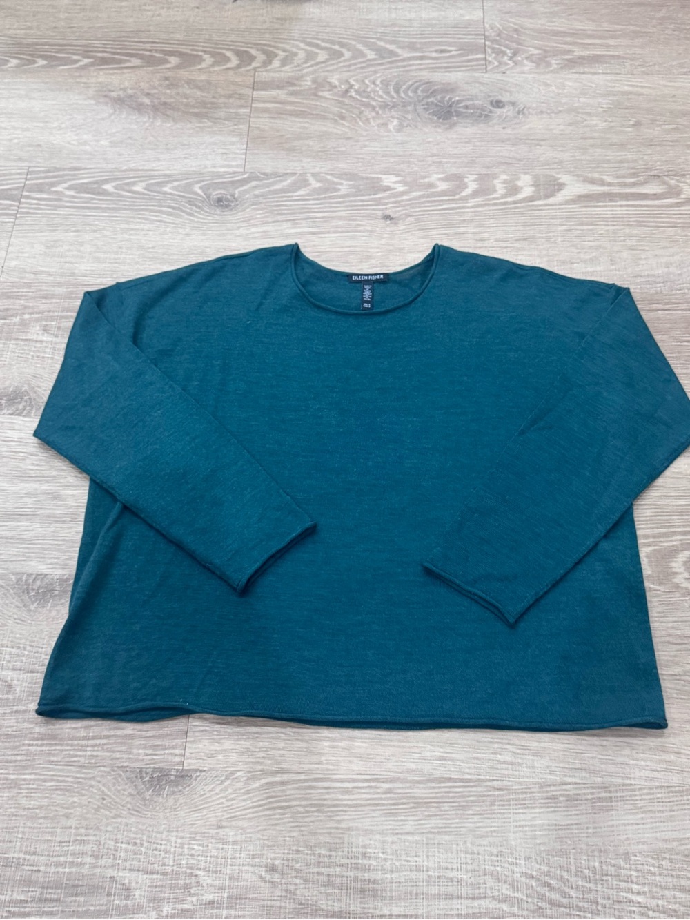 Eileen Fisher Teal Blue Italian Yarn Crewneck Pullover Sweater Small